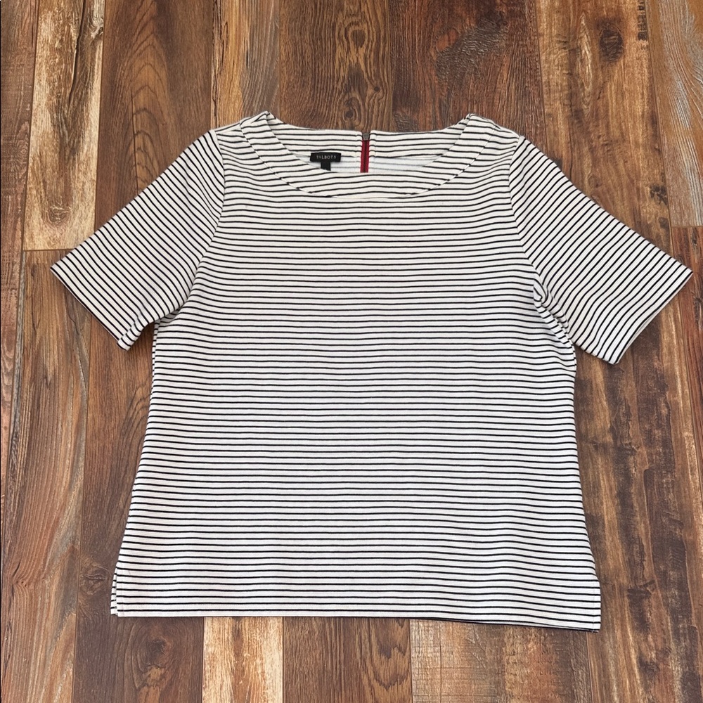Talbots Black and White Striped Short Sleeve Top